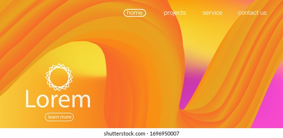 Dynamic Movement Funky Wave. Landing Page, Orange, Pink Background. 3d Fluid Vivid Vector Background. Trendy Liquid Wave Banner. Futuristic Vibrant Gradient Overlay. Neon Color Website Layout.