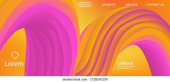 Movimiento Dinámico Ola Moderna. Página De Aterrizaje, Naranja, Fondo Rosa. Fondo del vector brillante de líquido 3d. Pancarta de moda de Ola Líquida. Superposición Futurista de degradado vivo. Plantilla de sitio web de color neón.