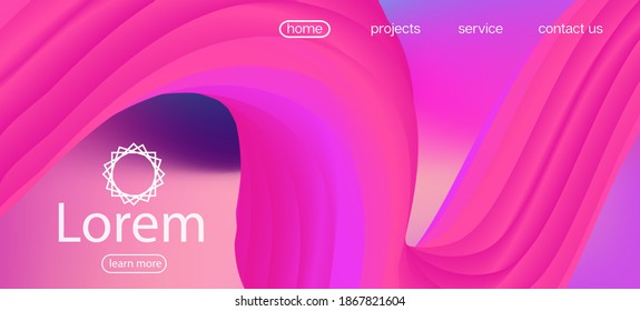 Dynamic Movement Modern Wave. Landing Page, Pink, Purple Background. Neon Color Website Layout. Colorful Vibrant Gradient Overlay. Funky Liquid Flow Banner. 3d Fluid Lucid Vector Background.