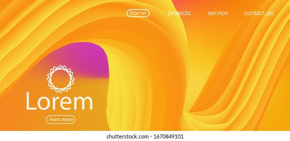 Dynamic Movement Trendy Wave. Landing Page, Orange, Pink Background. Futuristic Vibrant Gradient Wallpaper. 3d Fluid Lucid Vector Background. Neon Color Website Template. Modern Liquid Flow Banner.