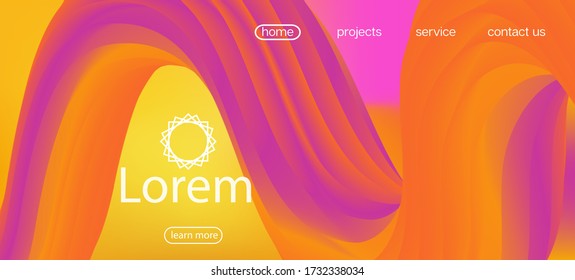 Dynamische Bewegung Trendschwung. Landing Page, Orange, rosa Hintergrund. 3d Fluid Vivid Vector Hintergrund. Farbenfrohe, lebendige Gradient Overlay. Modernes Fließbanner. Neon Color Website Design.