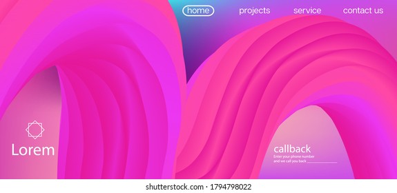 Onda de moda de Movimiento Dinámico. Landing Page, Pink, Purple Background. Diseño del sitio web de color neón. Superposición del degradado vibrante geométrico. Fondo del vector brillante de líquido 3d. Funky Banner De Onda Líquida.