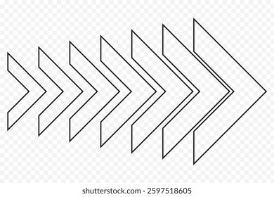 Dynamic Moving Arrow icon. Chevron arrow icon. Moving arrows icon. blend effect, pointer, speed direction, road caution, military, navigation sign isolated on white background. Dynamic moving arrow.
