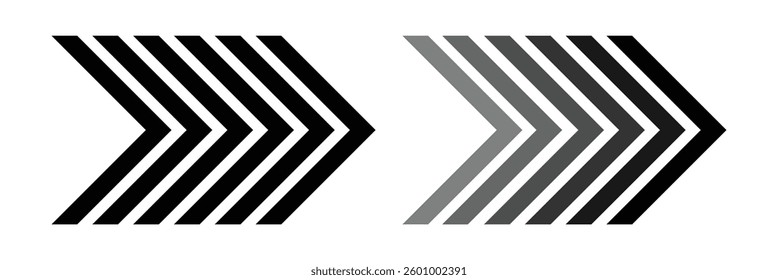 Dynamic Moving Arrow Icon. Chevron Arrow Symbol. Speed Direction, Road Caution, and Navigation Sign with a Blend Effect.