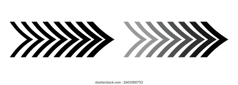 Dynamic moving arrow icon. Arrow dynamic symbol. Speed, fast arrows symbols set elements. Chevron arrow icon. Moving arrows vector illustration.