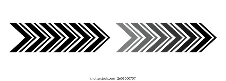 Dynamic moving arrow icon. Arrow dynamic symbol. Speed, fast arrows symbols set elements. Chevron arrow icon. Moving arrows vector illustration.
