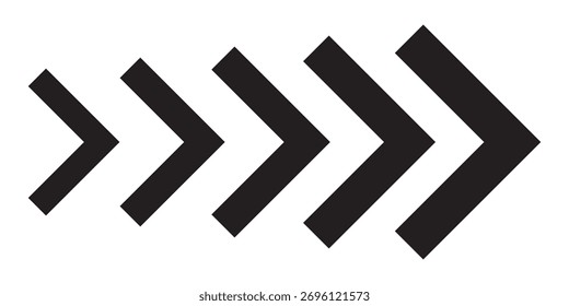 Símbolo de seta móvel dinâmica. Seta, cursor, sinal de símbolo rápido dinâmico. Seta movendo sinal dinâmico. Sinal de seta direcional design de vetor e ilustração.
