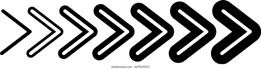 Símbolo dinámico de flecha móvil aislado sobre fondo transparente. Velocidad, aceleración, Ilustración vectorial rápida de señales.