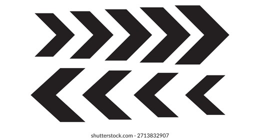 dynamic moving arrow symbol. Pointing right chevron arrow different style. speed direction signs. directional arrows symbol.