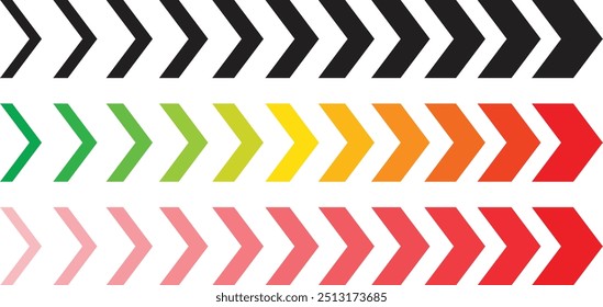 Dynamic Moving Arrow Symbols with Gradient and Solid Designs - Vector Illustration on Transparent Background