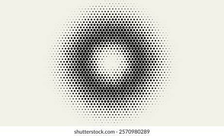Dynamic Moving Circle Hexagon Grid Frame. Abstract Geometric Monochrome Pattern. Abstract Tech Background. Vector Illustration. Halftone Multi Scale Pattern.