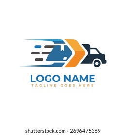 Dynamic moving truck logo design for logistics company: Express delivery and transportation service, modern branding, fast shipping, and reliable distribution