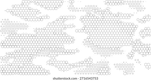 X Hexagones cruzados dinámicos en rejilla hexagonal. Abstractas patrón geométrico monocromo. Antecedentes de tecnología Abstractas. Ilustración vectorial. Patrón de escala múltiple de semitono.