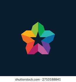 Dynamic multicolored star logo with a modern faceted design, showcasing a vibrant rainbow gradient in an intricate geometric pattern, representing excellence and innovation