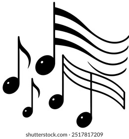 Dynamic Music Notes Wave Melody Vector Illustration.