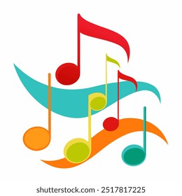 Dynamic Music Notes Wave Melody Vector Illustration.