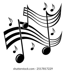 Dynamic Music Notes Wave Melody Vector Illustration.