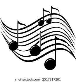 Dynamic Music Notes Wave Melody Vector Illustration.