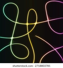 Diseño abstracto de neón dinámico con curvas blancas luminosas sobre un fondo oscuro profundo