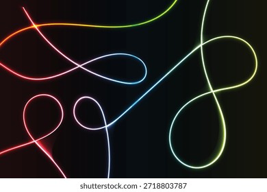Diseño abstracto de neón dinámico con curvas blancas luminosas sobre un fondo oscuro profundo