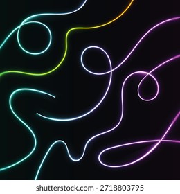 Diseño abstracto de neón dinámico con curvas blancas luminosas sobre un fondo oscuro profundo