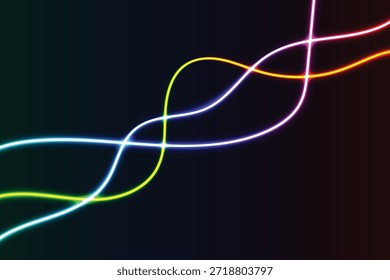 Diseño abstracto de neón dinámico con curvas blancas luminosas sobre un fondo oscuro profundo