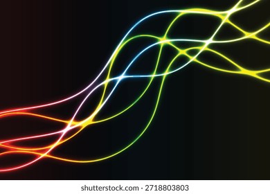 Diseño abstracto de neón dinámico con curvas blancas luminosas sobre un fondo oscuro profundo