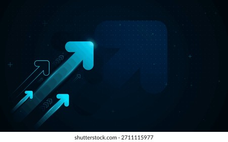 Flechas dinámicas de un solo uso Creciendo hacia arriba de la Tecnología Éxito, que captura la rápida expansión del negocio y el fuerte rendimiento financiero. Un concepto de crecimiento financiero exitoso