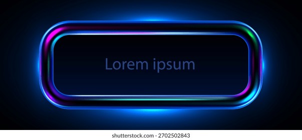 Dynamischer Neon-Farbverlauf-Rahmen, lebhafter leuchtender Rahmen oder Knopf. Modernes rechteckiges Design-Element für digitale Schnittstellen. Vektorgrafik