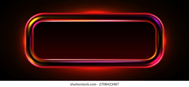Dynamic neon gradient frame, vibrant glowing border frame or button. Modern rectangular design element for digital interfaces. Vector illustration