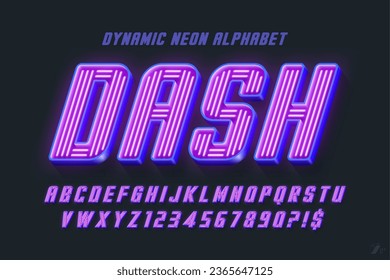 Dynamic neon light 3d alphabet, racing style original type. Swatch color control.