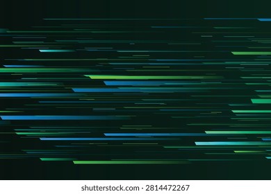 Dynamic neon light streaks on dark gradient background, green blue