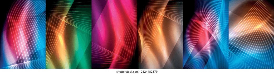 Las luces dinámicas de neón iluminan un diseño de fondo elegante con líneas de mezcla suaves. Conjunto de diseño para papel tapiz, banner, fondo, página de inicio, arte mural, invitación, impresiones, carteles