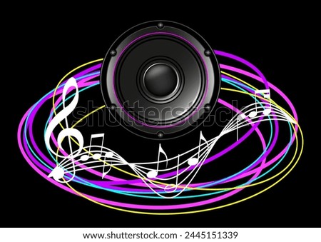 dynamic neon lines speaker: vox power, modern club music illustration with abstract retro sound waves tune