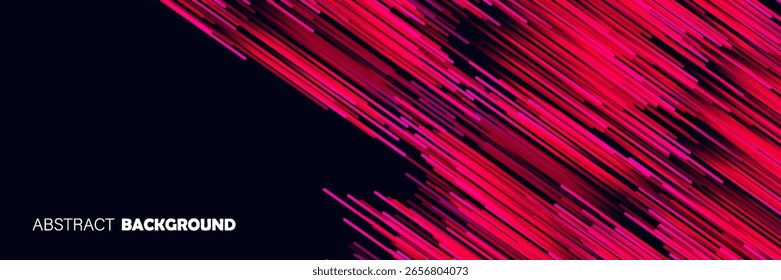 Dynamic Neon Pink and Red Lines Abstract Background. Modern simple wide banner