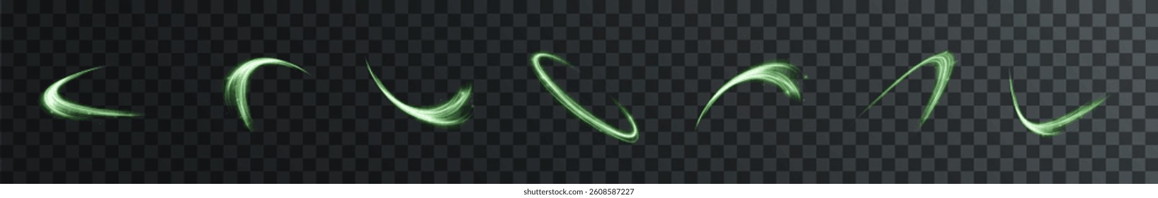 dynamic neon spotlight effect with vibrant green glows, sparkles, and energy rays. Ideal for abstract designs, entertainment, holiday themes, and futuristic technology illustrations.