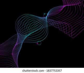 Dynamische Neonwellen, Kreise und Sterne. Abstrakter Hintergrund ultradünner Geometrie. Trendy Vektorgrafik.