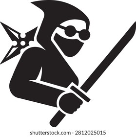 Dynamic ninja figure in black silhouette, ready for action.