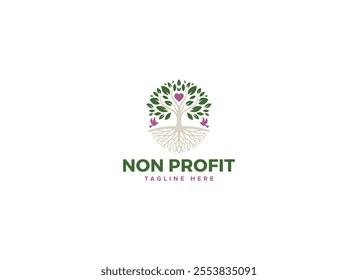 Dynamic Nonprofit Logo Vector Design, Reflecting Social Impact with Dove Bird Heart Tree