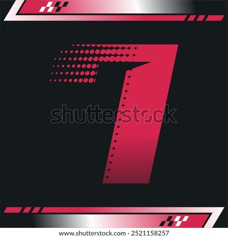 Dynamic number 7 design with a bold halftone effect and sleek racing stripes. Perfect for sports, automotive themes, or competitive branding visuals.
