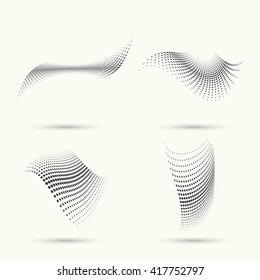 The dynamic object curved waves. halftone. Dots of various diameters. 