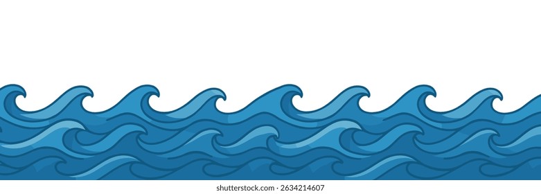 A dynamic ocean wave pattern creates a rhythmic and fluid design across a seamless banner