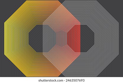 Dynamic octagonal line background with orange and white colors on a black background