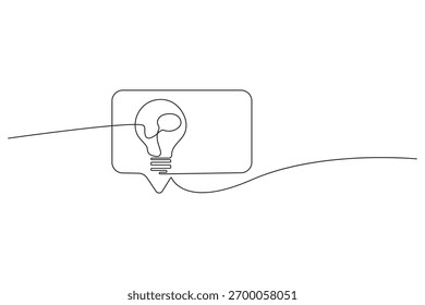 Ilustración dinámica de una línea de una bombilla con una burbuja en el interior, enmarcada por una burbuja de discurso. Perfecto para representar la innovación, la comunicación y la inteligencia.