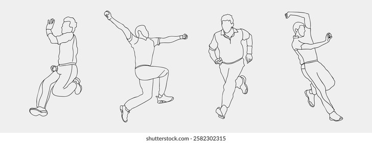 Dynamic One-Line Sketch: Illustration of Legendary Fast Bowler in Action. Cricket bowling drawing in line art Bowler illustration and vector. Bowler bowling in cricket championship sports. Line Art.