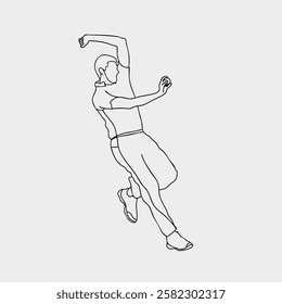 Dynamic One-Line Sketch: Illustration of Legendary Fast Bowler in Action. Cricket bowling drawing in line art Bowler illustration and vector. Bowler bowling in cricket championship sports. Line Art.