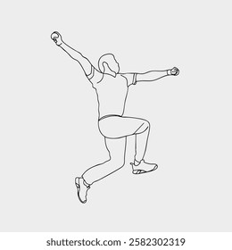 Dynamic One-Line Sketch: Illustration of Legendary Fast Bowler in Action. Cricket bowling drawing in line art Bowler illustration and vector. Bowler bowling in cricket championship sports. Line Art.