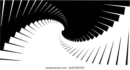Dynamic optical illusion background with black and white spiral design. Perspective twist effect. Vector EPS.
