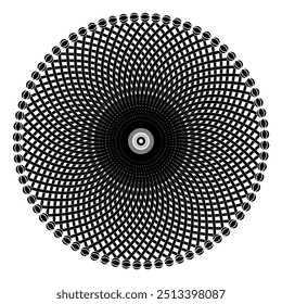 Dynamic optical illusion: Swirling pattern of interconnected lines creates a mesmerizing visual effect. Perfect for design projects, websites, or art.