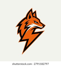 Dynamic orange and black fox illustration integrated with a lightning bolt shape, representing speed and clever innovation for tech and gaming brands.